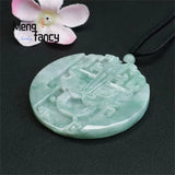 Natural Jadeite Ping'an Round Pendant Vintage Ethnic Charm Fine Jewelry Gift