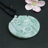 Natural Jadeite Ping'an Round Pendant Vintage Ethnic Charm Fine Jewelry Gift