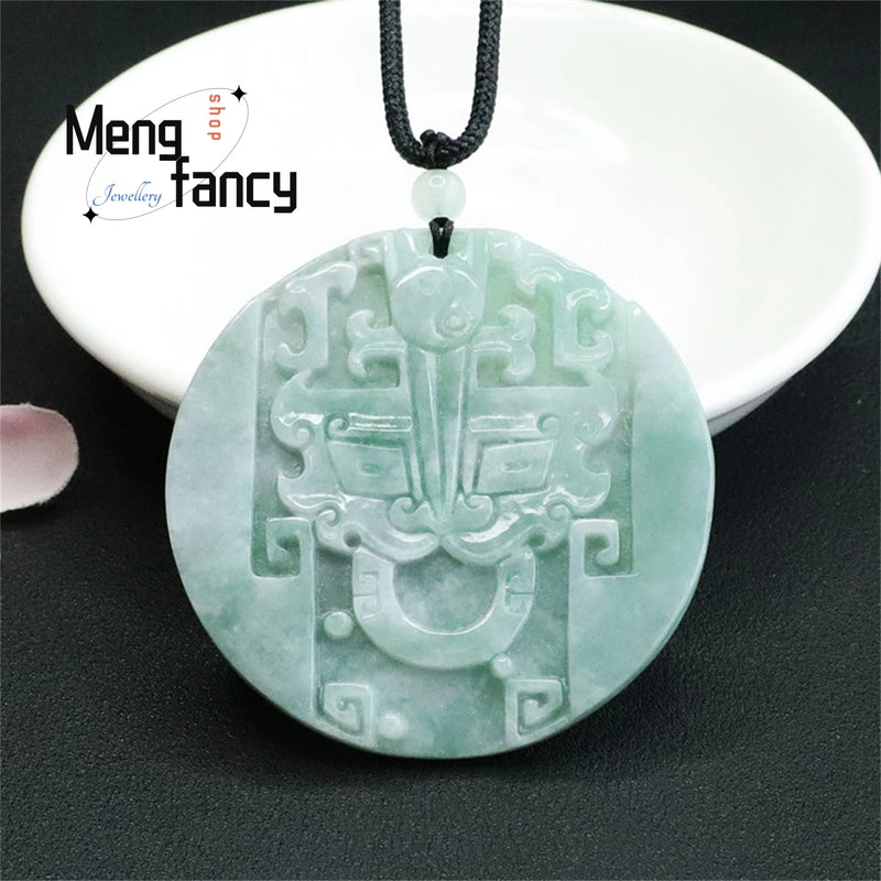 Natural Jadeite Ping'an Round Pendant Vintage Ethnic Charm Fine Jewelry Gift