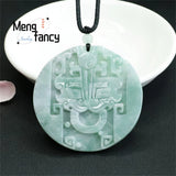 Natural Jadeite Ping'an Round Pendant Vintage Ethnic Charm Fine Jewelry Gift