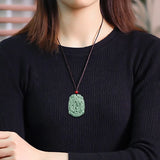 Jadeite Pixiu Pendant Ice Jade Charm Necklace Luck Amulet with Chain