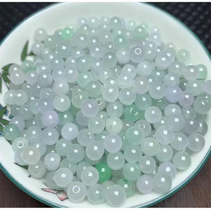Natural Jadeite Scattered Beads Ice Green Bashan Jade Semi-Finished Products