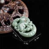 Jadeite Jade Hare Moon Pendant Amulet Engraver Necklace Jewelry