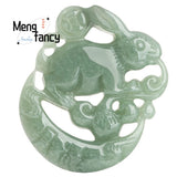 Jadeite Jade Hare Moon Pendant Amulet Engraver Necklace Jewelry