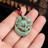 Jadeite Jade Hare Moon Pendant Amulet Engraver Necklace Jewelry