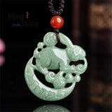 Jadeite Jade Hare Moon Pendant Amulet Engraver Necklace Jewelry