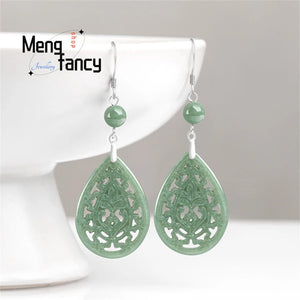 Vintage Engraved Flower Earrings S925 Silver Inlay Charms Fine Jewelry
