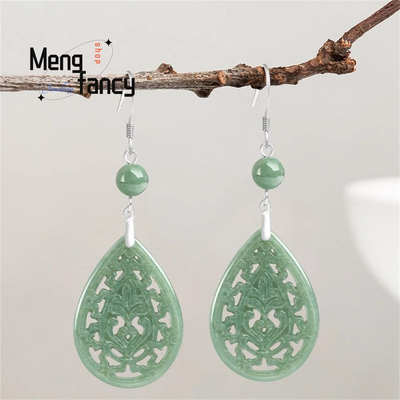Vintage Engraved Flower Earrings S925 Silver Inlay Charms Fine Jewelry