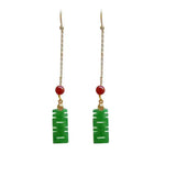Natural Jadeite Earrings 18k Hook Chain Aquaculture Gift