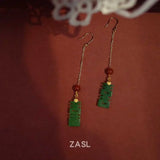 Natural Jadeite Earrings 18k Hook Chain Aquaculture Gift
