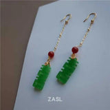 Natural Jadeite Earrings 18k Hook Chain Aquaculture Gift