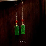 Natural Jadeite Earrings 18k Hook Chain Aquaculture Gift