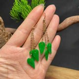 Jadeite Leaves Earrings 18k Hook Freshwater Cultured Lucky