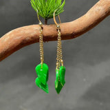 Jadeite Leaves Earrings 18k Hook Freshwater Cultured Lucky