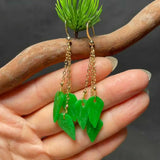 Jadeite Leaves Earrings 18k Hook Freshwater Cultured Lucky