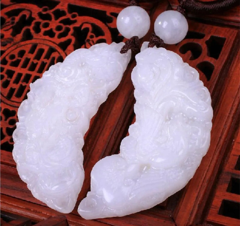Natural Jade Dragon and Phoenix Drop Earrings
