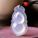 Jade Gourd Pendant Rope Chain Necklace Women Fengshui Lucky Amulet