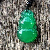 Jade Gourd Pendant Rope Chain Necklace Women Fengshui Lucky Amulet
