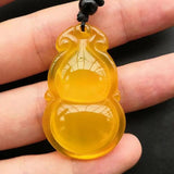 Jade Gourd Pendant Rope Chain Necklace Women Fengshui Lucky Amulet