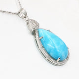 Jade Stainless Steel Drop Stone Pendant Necklace with Zircon Inlay