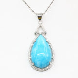 Jade Stainless Steel Drop Stone Pendant Necklace with Zircon Inlay