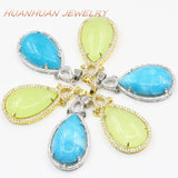 Jade Stainless Steel Drop Stone Pendant Necklace with Zircon Inlay