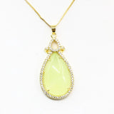 Jade Stainless Steel Drop Stone Pendant Necklace with Zircon Inlay