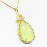 Jade Stainless Steel Drop Stone Pendant Necklace with Zircon Inlay