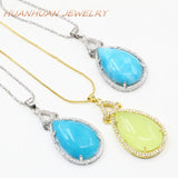 Jade Stainless Steel Drop Stone Pendant Necklace with Zircon Inlay