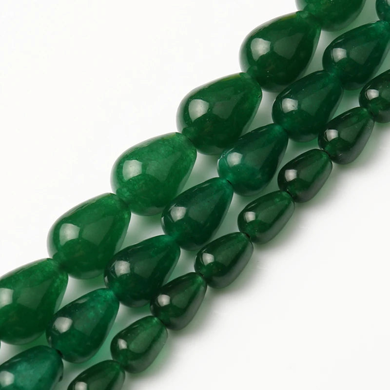 Dark Green Angelite Water Drop Jade Stone Beads 15''