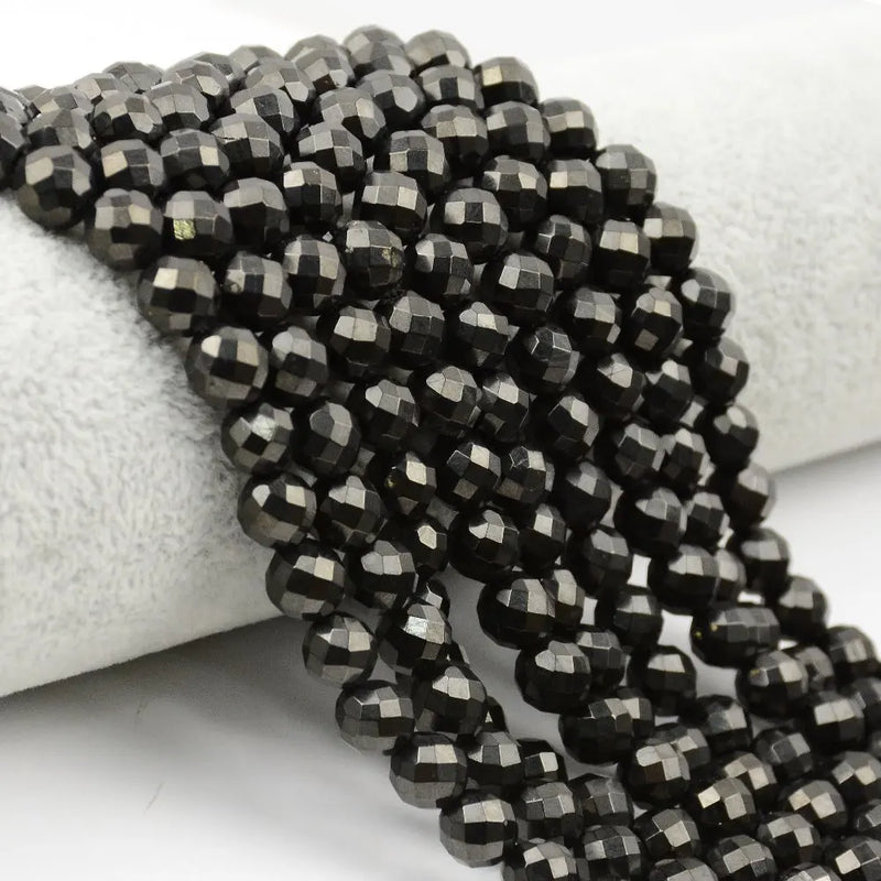 Natural Jet Faceted Round Beads 7.2-7.5mm