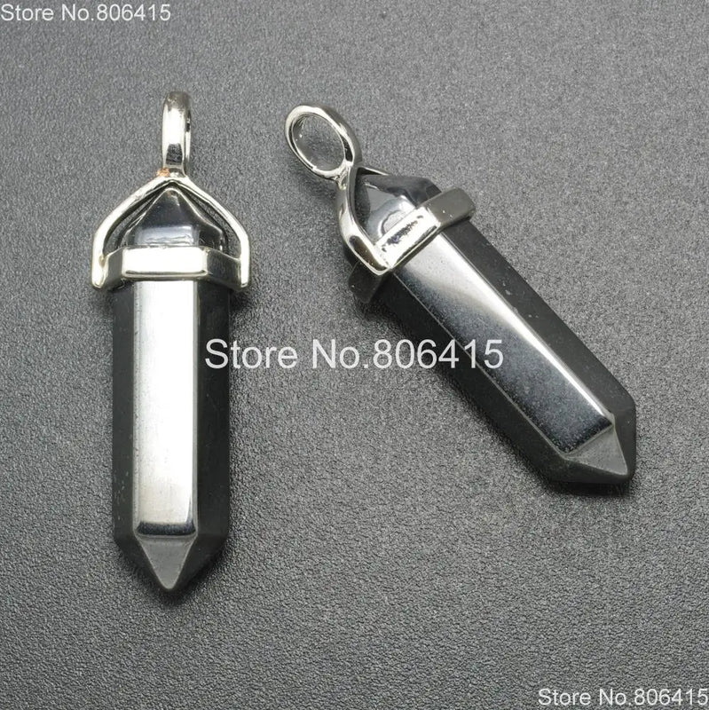 Jet Hematite Hexagonal Crystal Pointed Pendant Beads 10Pcs/Pack