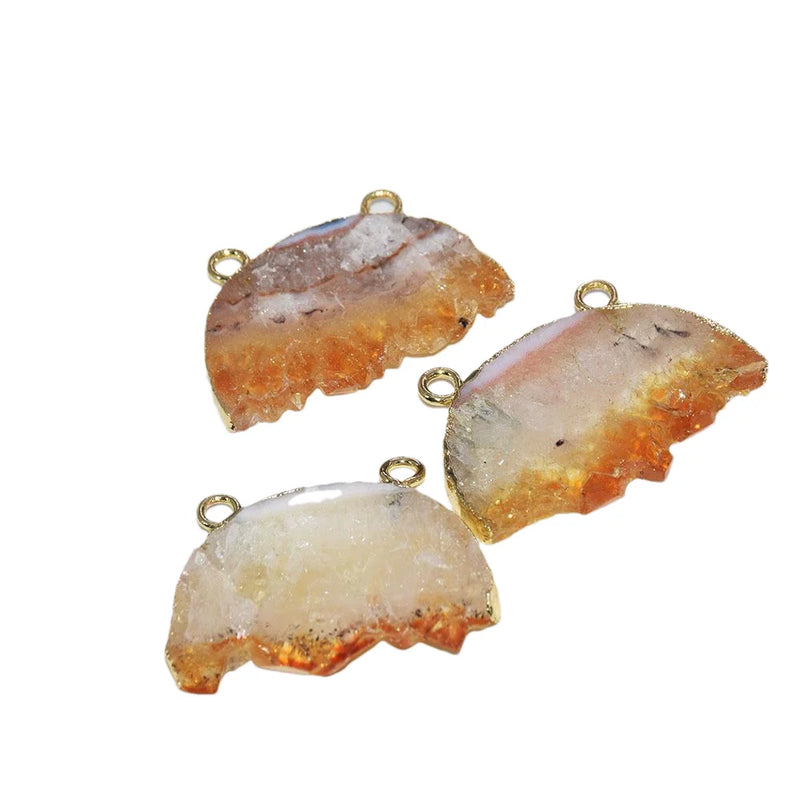 Raw Citrine Druzy Moon Pendant, Yellow Crystal Quartz Women Accessories