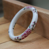 Chinese Style Porcelain Bracelet 9mm Peony Plum Women's Jingdezhen Ceramic