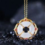 Natural Jue Suet Peace Buckle Hotian Jade Pendant Necklace for Women