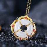 Natural Jue Suet Peace Buckle Hotian Jade Pendant Necklace for Women