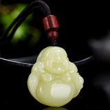 Khaki Hand Carved Maitreya Buddha Jade Pendant Boutique Jewelry