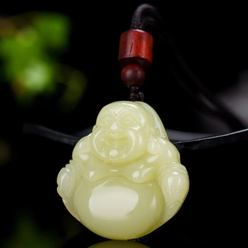 Khaki Hand Carved Maitreya Buddha Jade Pendant Boutique Jewelry
