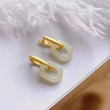 Khotan jade silver inlaid face earrings Chinese retro women's jewelry