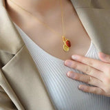 Khotan Jade Silver Crystal Pendant Necklace French Retro Jewelry