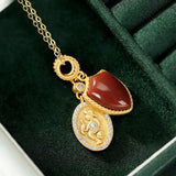 Khotan Jade Silver Crystal Pendant Necklace French Retro Jewelry