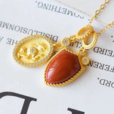 Khotan Jade Silver Crystal Pendant Necklace French Retro Jewelry