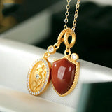 Khotan Jade Silver Crystal Pendant Necklace French Retro Jewelry