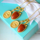 Khotan Jade Silver Crystal Pendant Necklace French Retro Jewelry