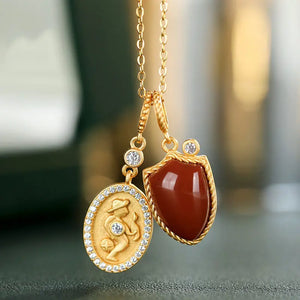 Khotan Jade Silver Crystal Pendant Necklace French Retro Jewelry