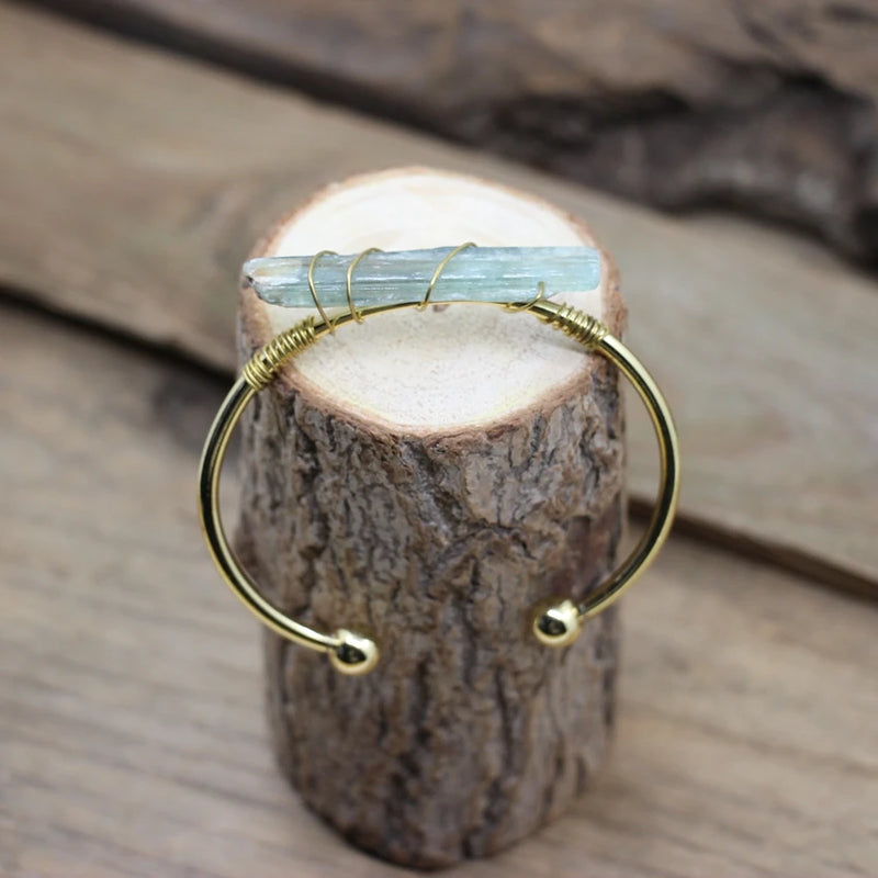 Kyanite Open Cuff Bangle Green Quartz Stick Women Bracelet