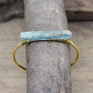 Kyanite Open Cuff Bangle Green Quartz Stick Women Bracelet