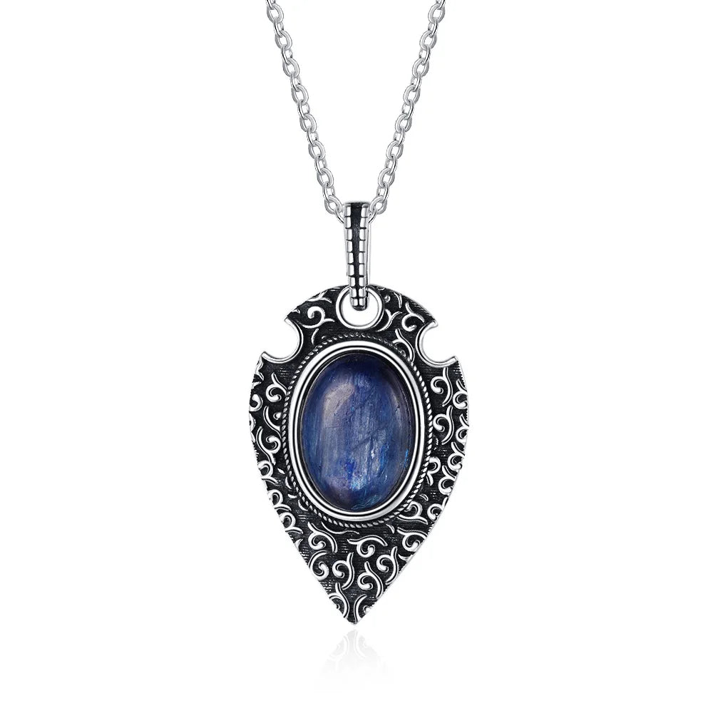 Kyanite Pendant S925 Silver Necklace for Women Vintage Style Jewelry