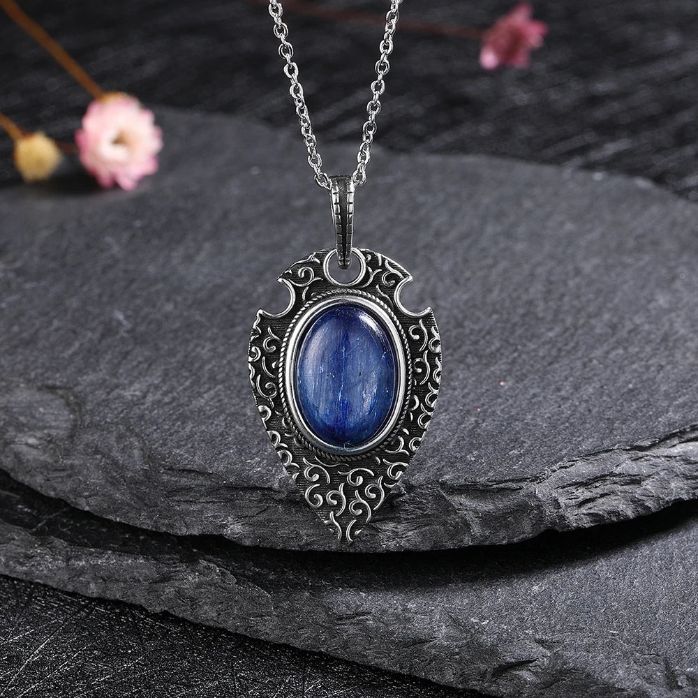 Kyanite Pendant S925 Silver Necklace for Women Vintage Style Jewelry