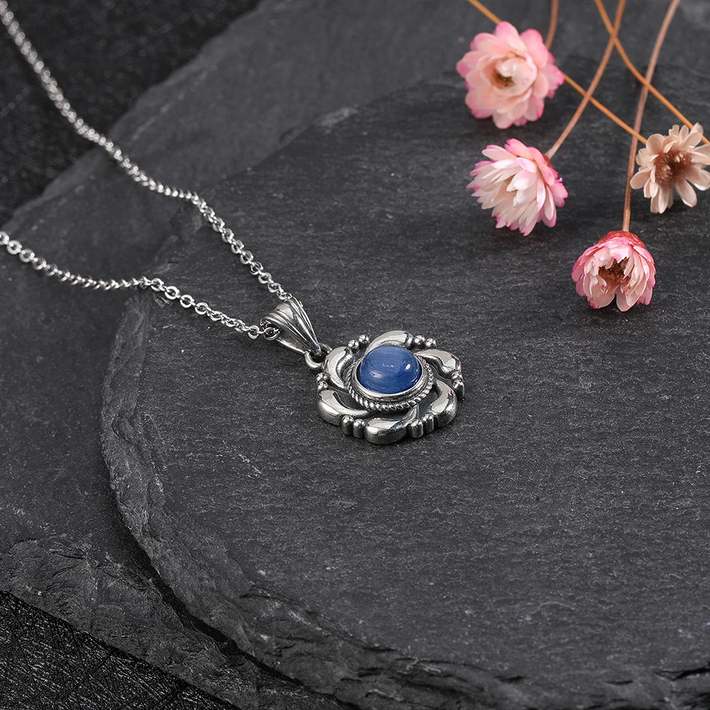 Sterling Silver Kyanite Pendant Necklace Vintage Moonstone Fine Jewelry